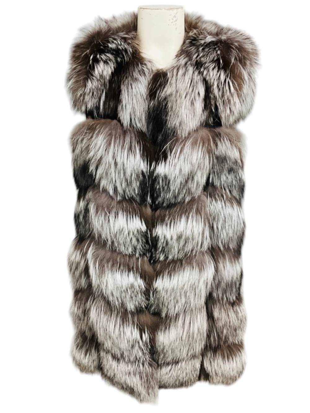 YVES SALOMON SILVER FOX FUR AND LAMB SUEDE VEST